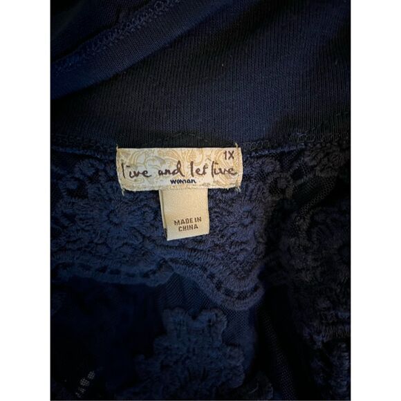 Live and Let Live Navy Blue Open Front Lace‎ Back Cardigan Plus Size 1X - Picture 2 of 5
